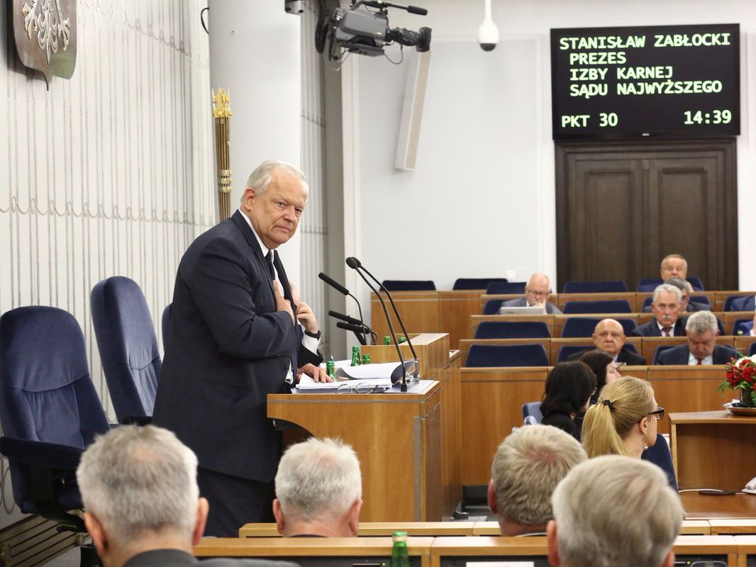 Prezes Izby Karnej Sądu Najwyższego Stanisław Zabłocki podczas wystąpienia w Senacie
