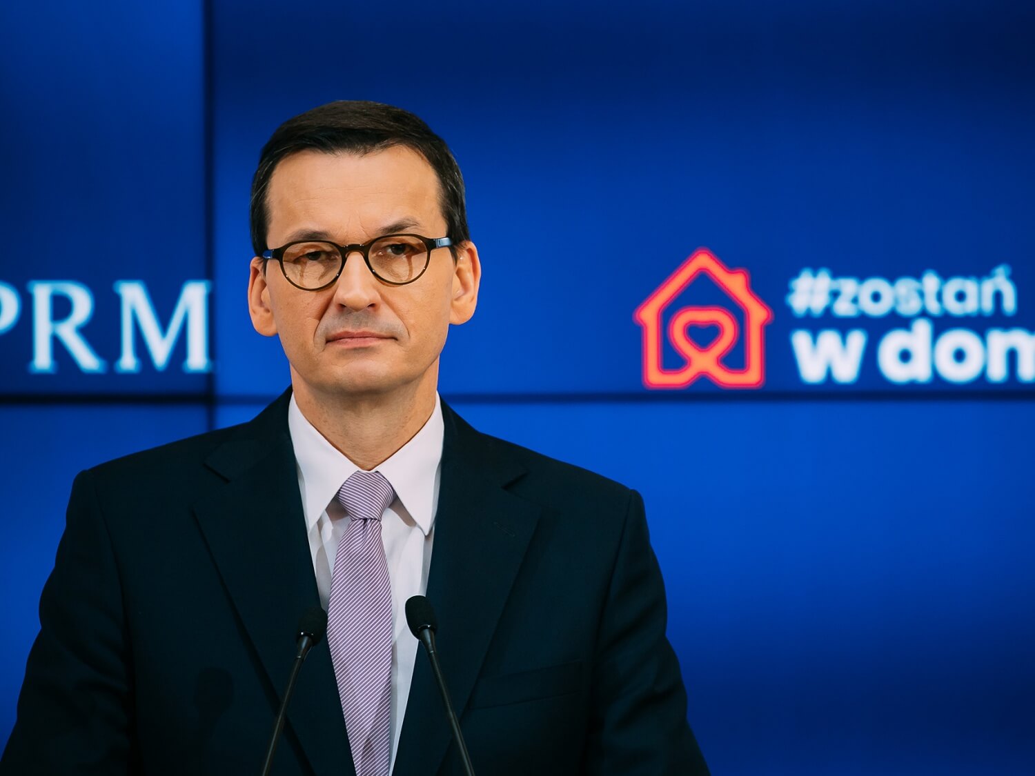 Premier Mateusz Morawiecki podczas konferencji prasowej 9 kwietnia 2020 r. w Warszawie