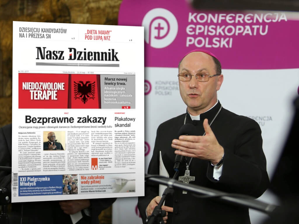Abp Wojciech Polak. Fot. episkopat.pl. Obok okładka „Naszego Dziennika” 23 maja 2020 r.