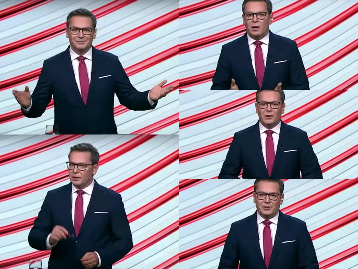 Michał Adamczyk podczas debaty prezydenckiej w TVP 17 czerwca 2020 r.